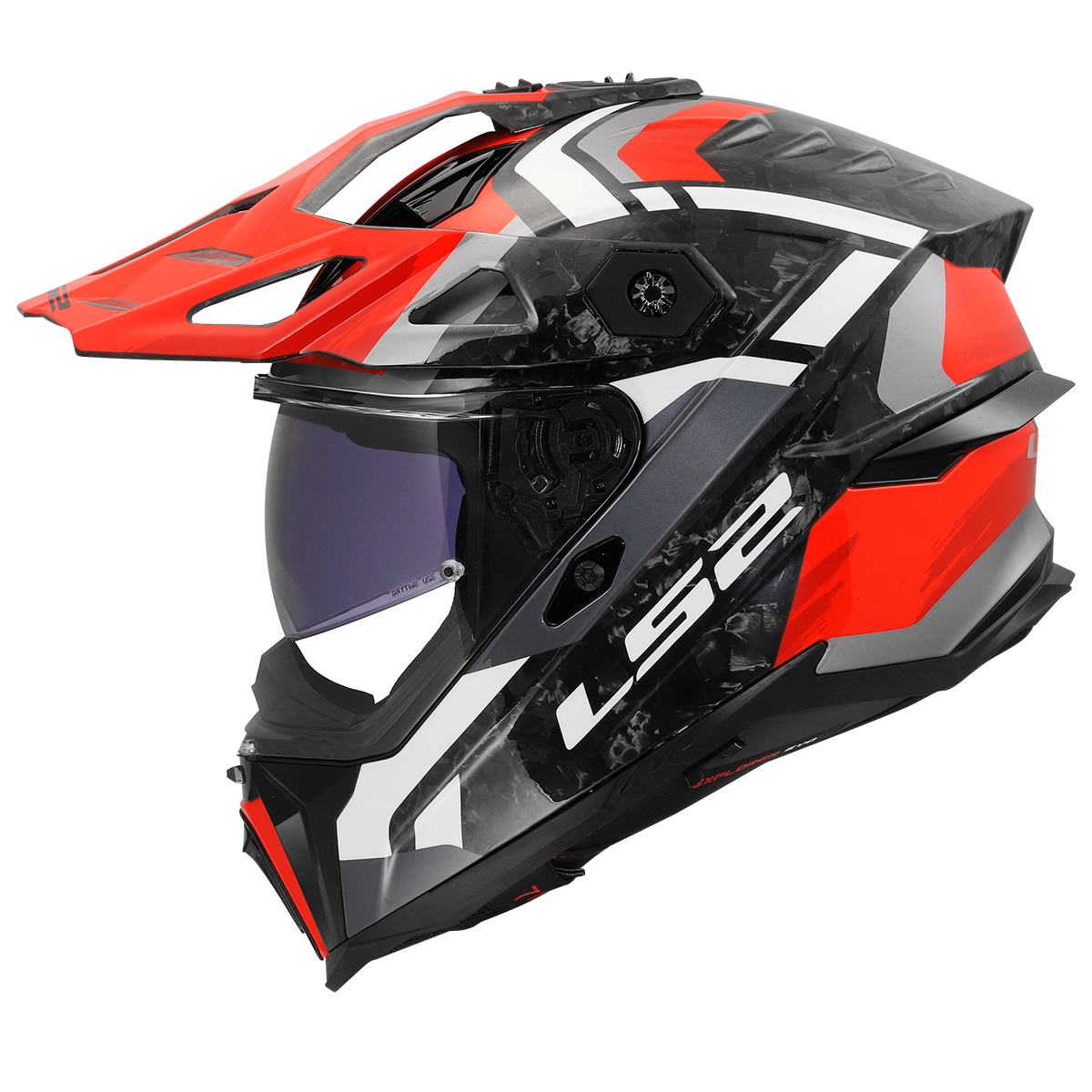 LS2 Explorer Evo Carbon MX707 Adventure Helmet — Fc Falkur Red White Forged Carbon Gloss