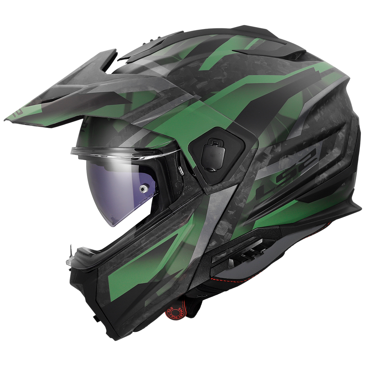LS2 Ranger FF909 Carbon Modular Adventure Helmet — Strike Green Forged Carbon Matt
