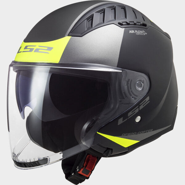 LS2 Copter II OF600 Open Face Helmet — Urbane Matt Black Hi Vis Yellow Matt — alternate view