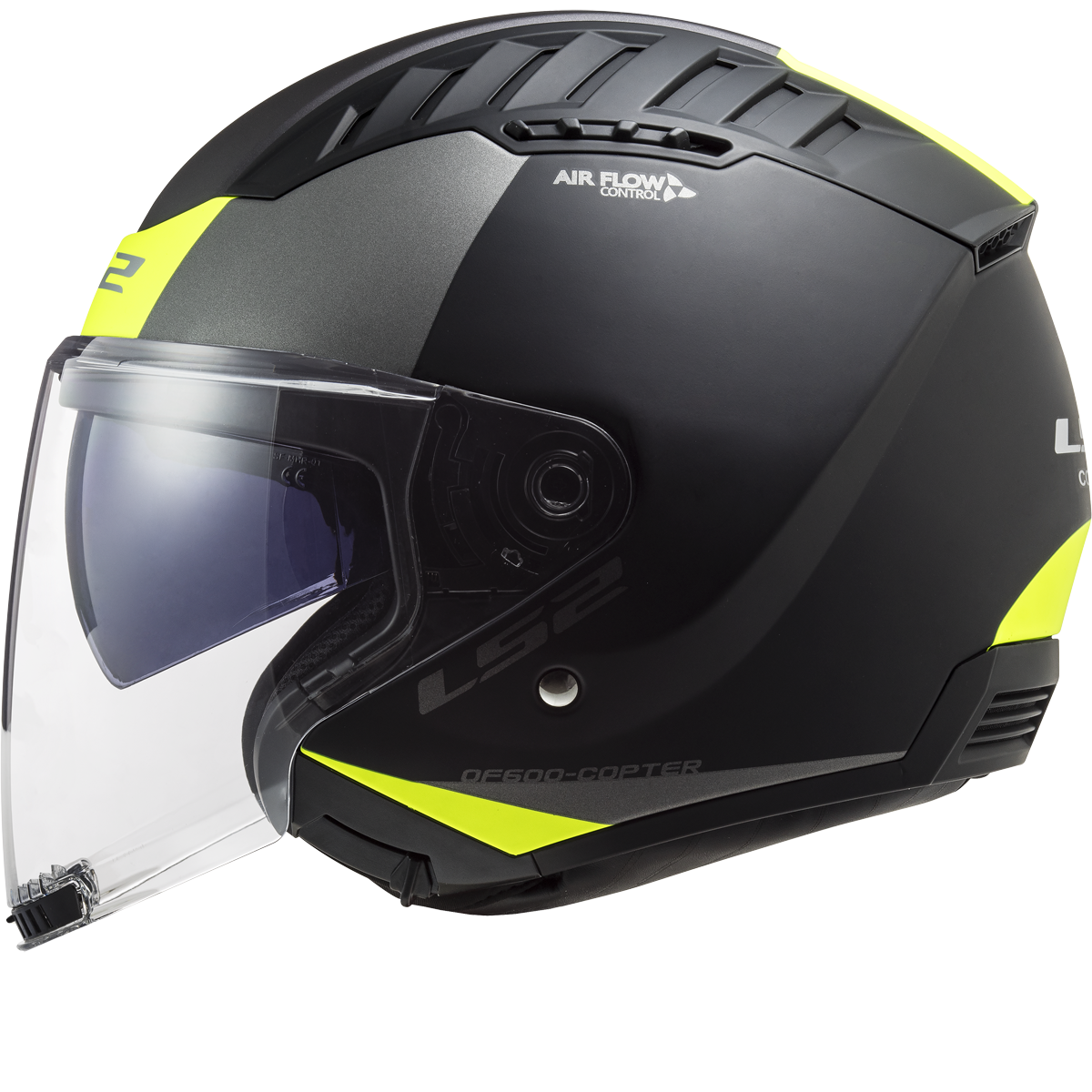 LS2 Copter II OF600 Open Face Helmet — Urbane Matt Black Hi Vis Yellow Matt — alternate view