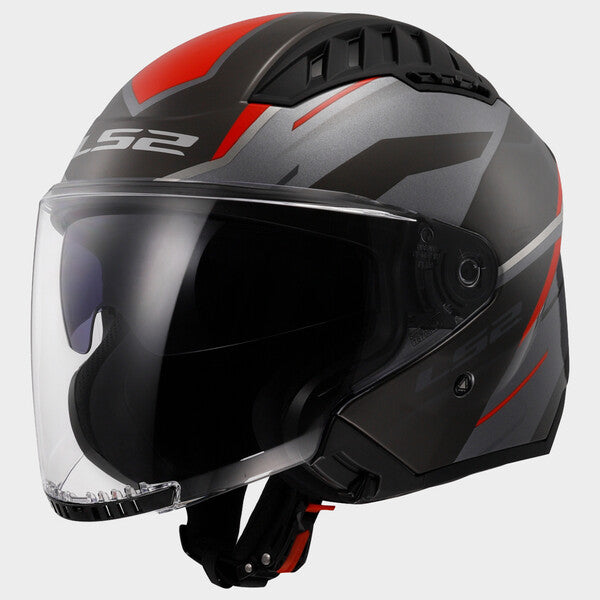 LS2 Copter II OF600 Open Face Helmet — Diston Grey Red Gloss — alternate view
