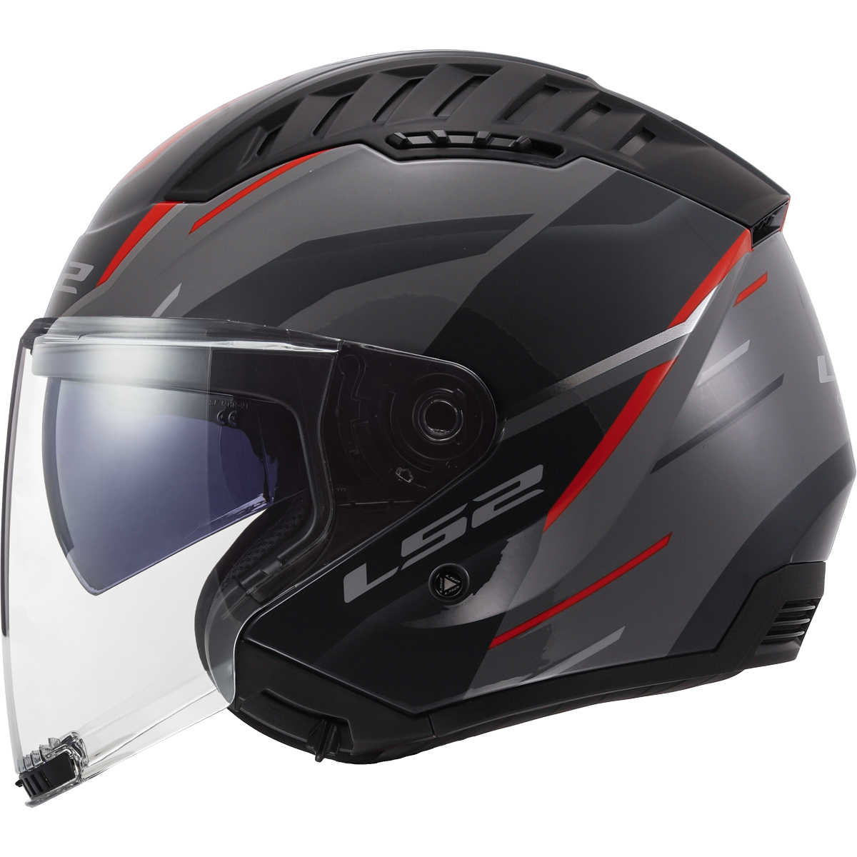 LS2 Copter II OF600 Open Face Helmet — Diston Grey Red Gloss