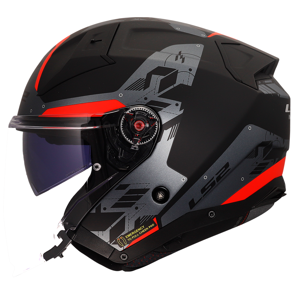 LS2 Infinity II OF603 Open Face Helmet — Nightline Grey Red Matt