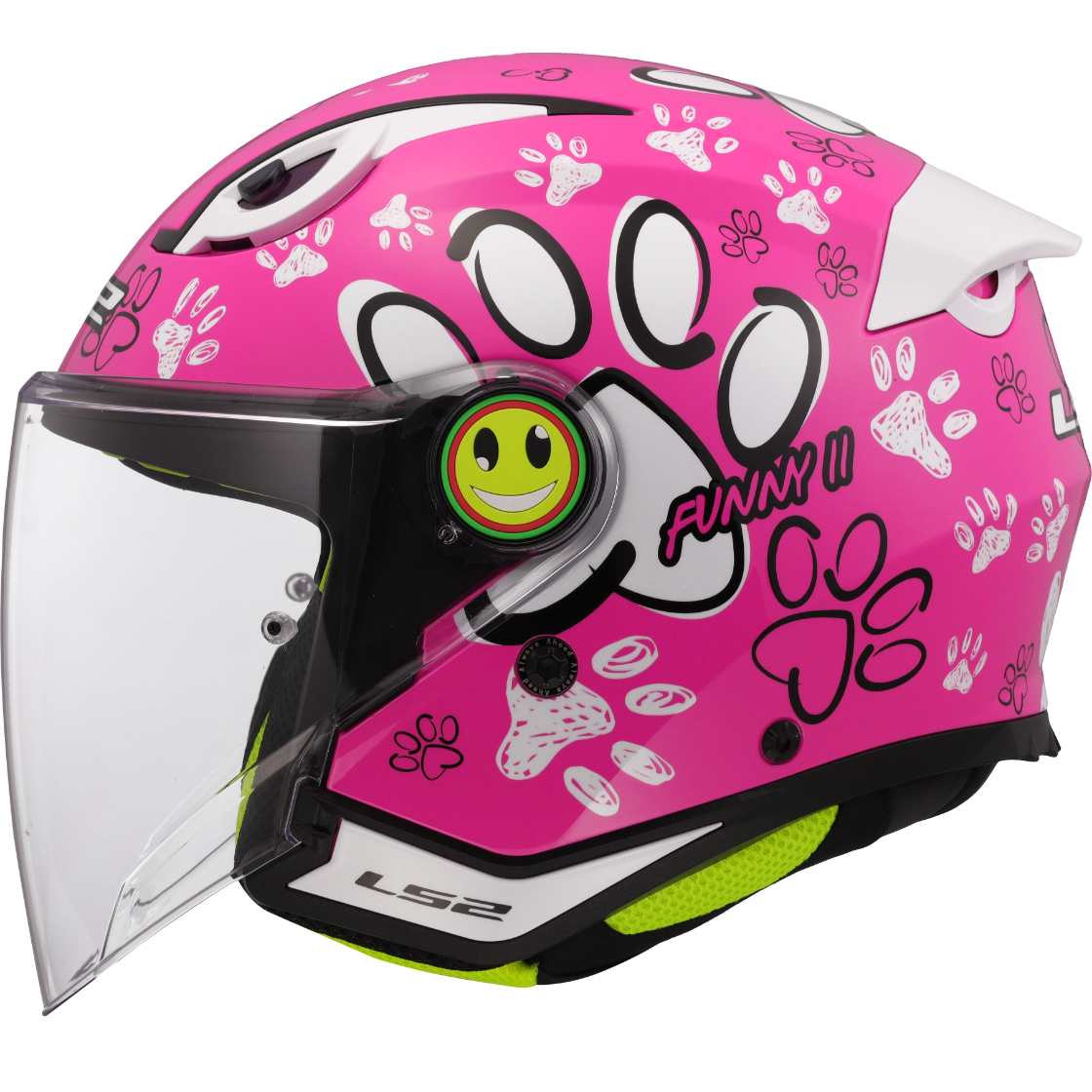 LS2 Funny II OF622 Junior Open Face Helmet — Paws Pink Gloss