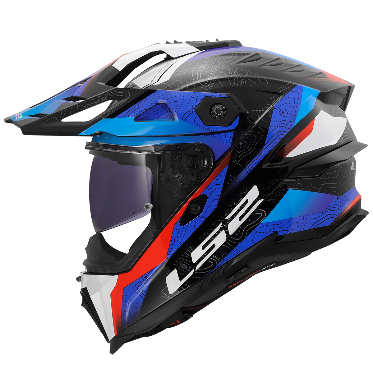 LS2 Explorer Evo MX707 Adventure Helmet — Nivra White Blue Red Gloss