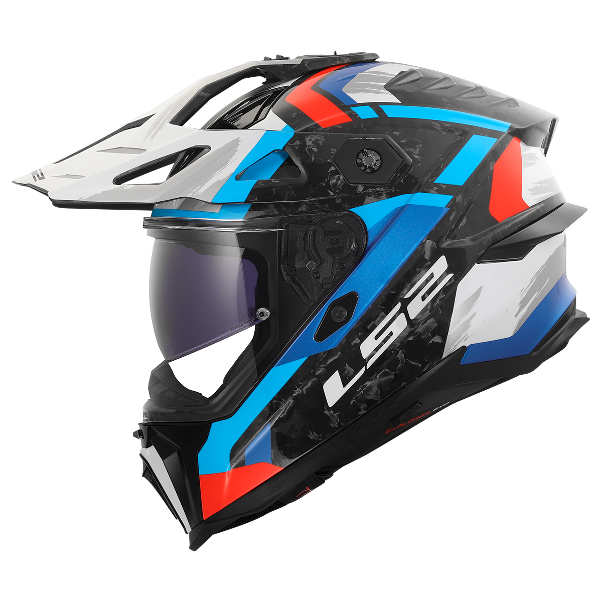 LS2 Explorer Evo Carbon MX707 Adventure Helmet — Fc Falkur White Blue Red Forged Carbon Gloss