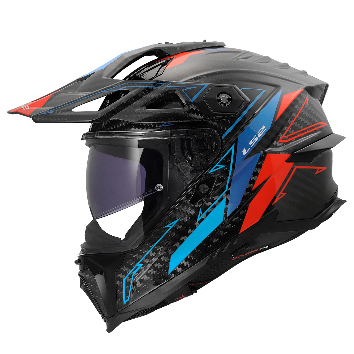 LS2 Explorer Evo Carbon MX707 Adventure Helmet — Arrow Blue Red Gloss