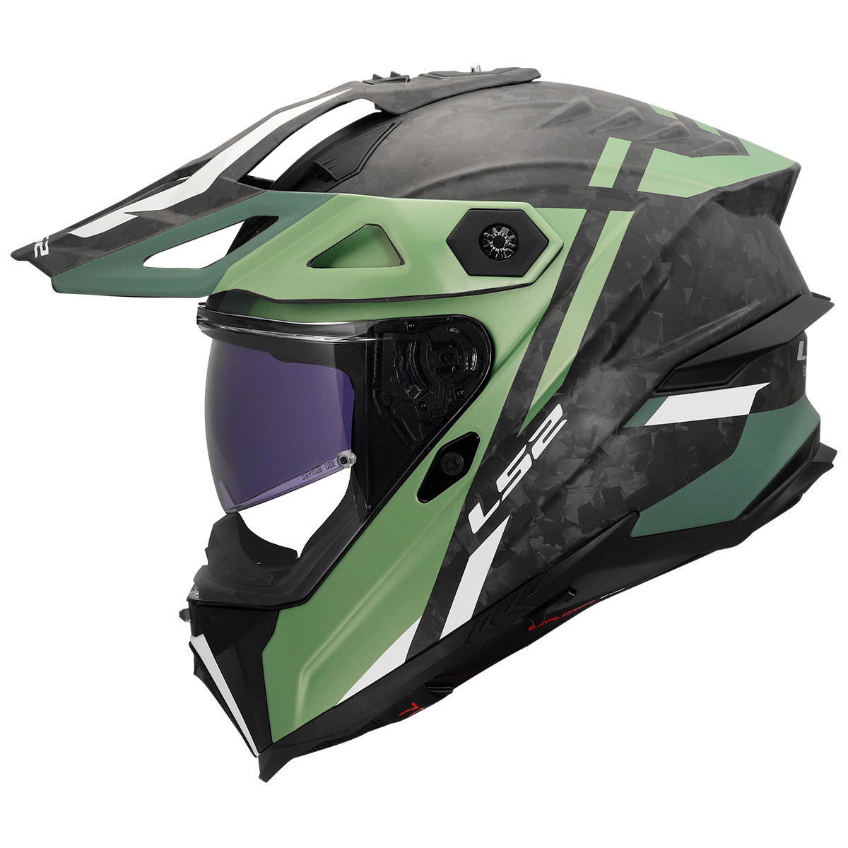 LS2 Explorer Evo Carbon MX707 Adventure Helmet — Fc Zelior Green Forged Carbon Matt