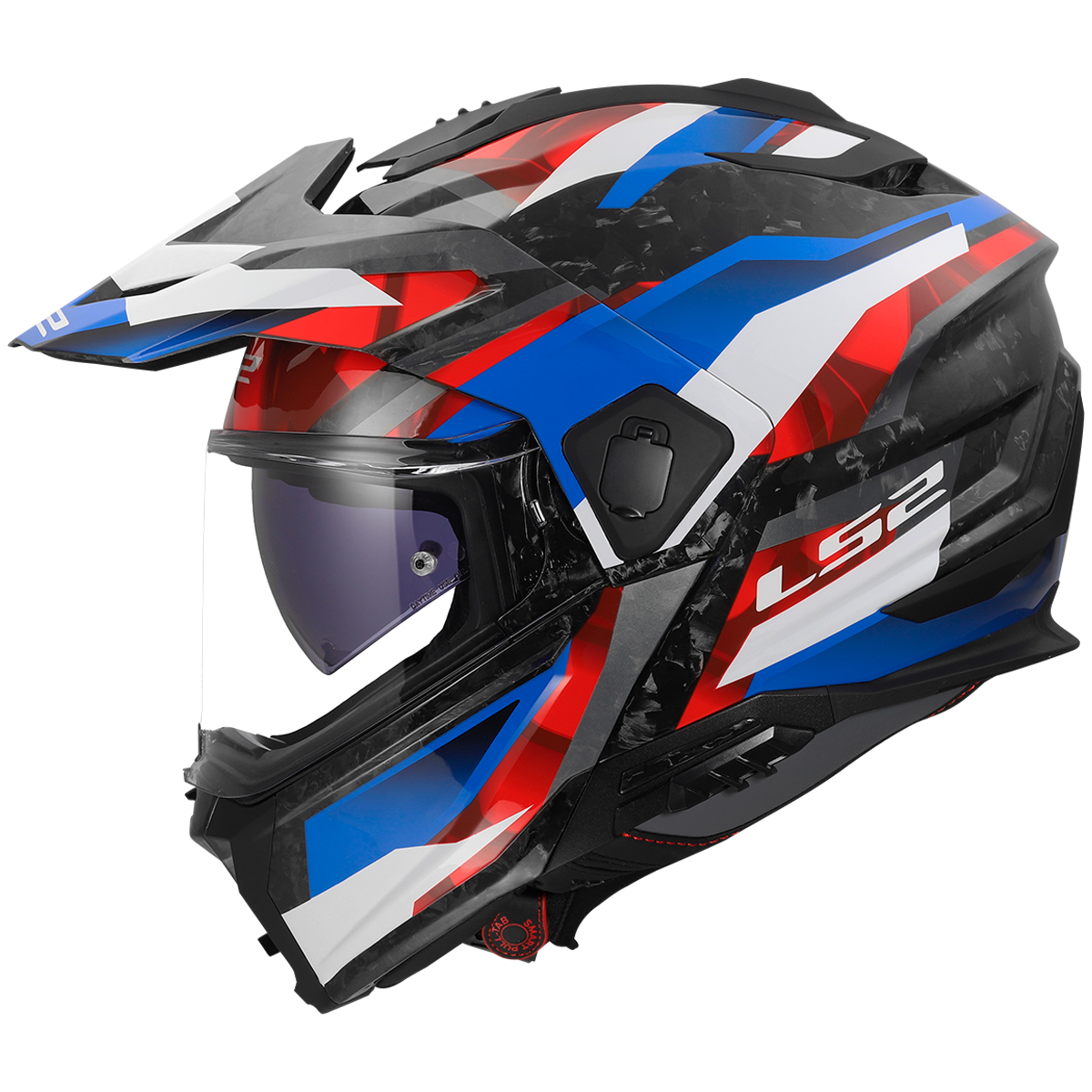 LS2 Ranger FF909 Carbon Modular Adventure Helmet — Strike White Blue Red Forged Carbon Gloss