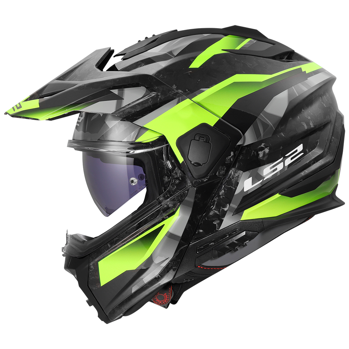 LS2 Ranger FF909 Carbon Modular Adventure Helmet — Strike H V Yellow Forged Carbon Gloss